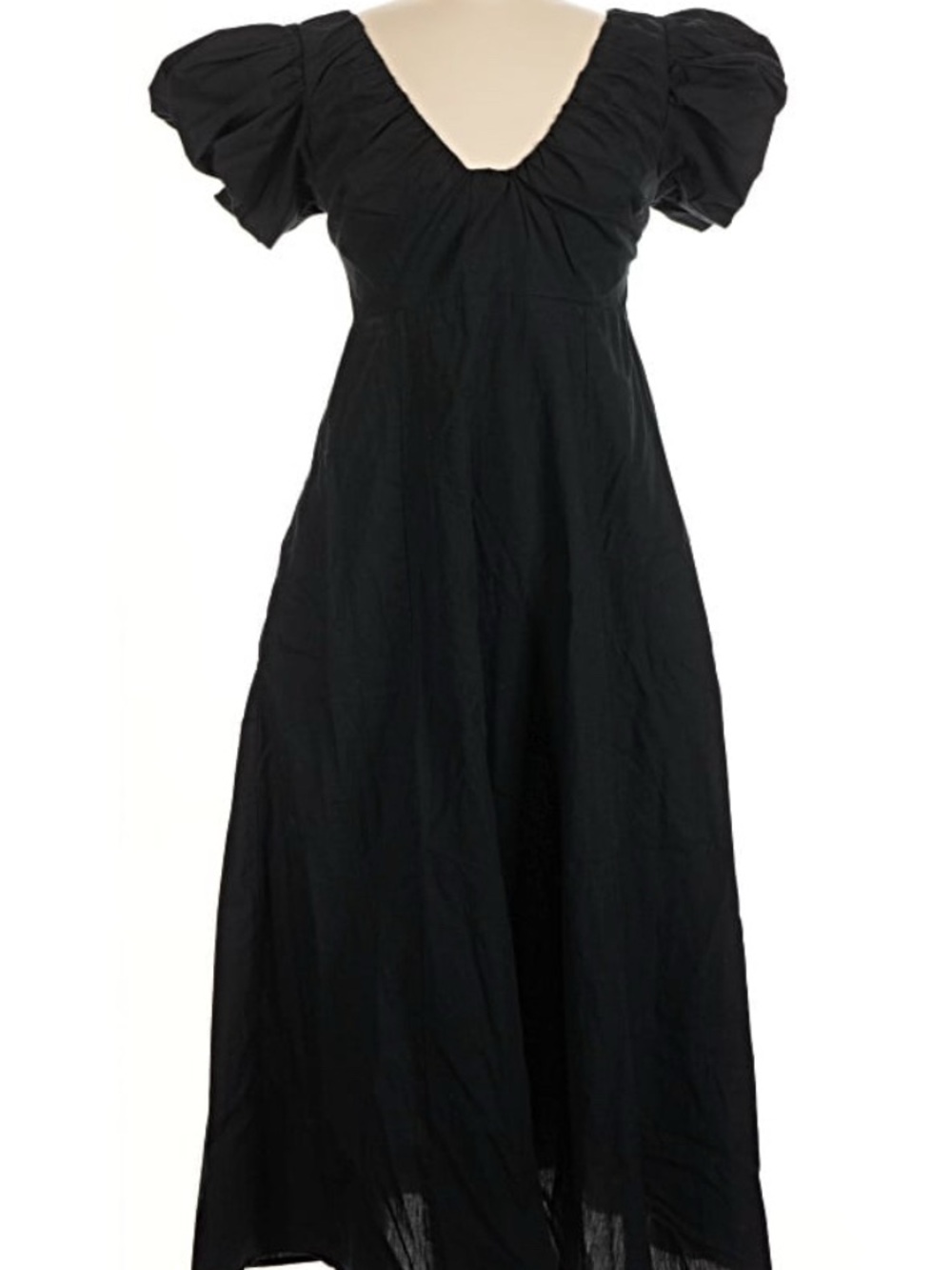 Abercrombie & Fitch Black Puff-Sleeve Smocked Midi Dress